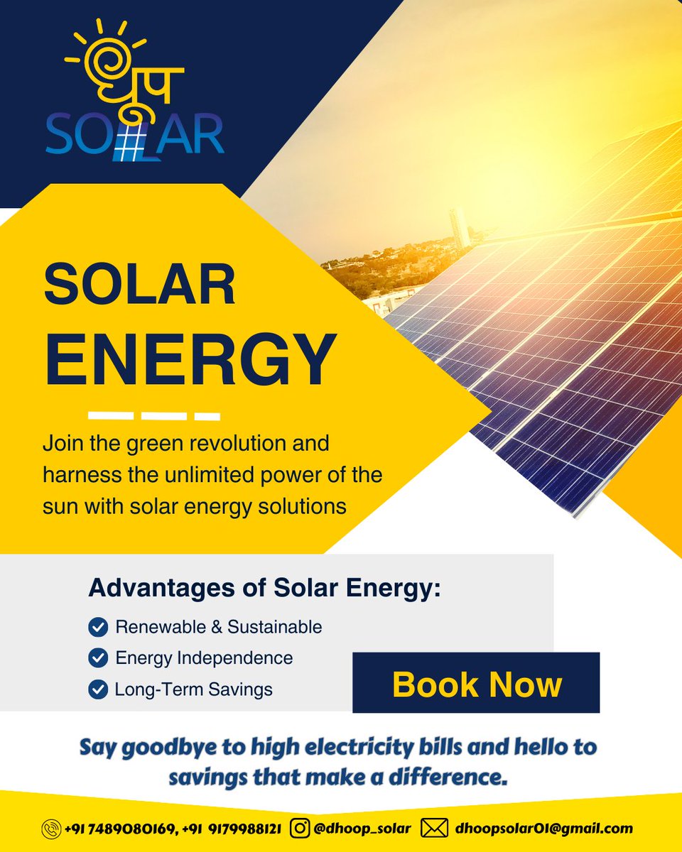 Join the green revolution and harness the unlimited power of the sun with solar energy solutions
. Advantages of Solar Energy:
. Renewable & Sustainable
. Energy Independence
. Long-Term Savings

Contact : +91 74890 80169
.
.
#greenenergysolar #greensolar #indoresolar