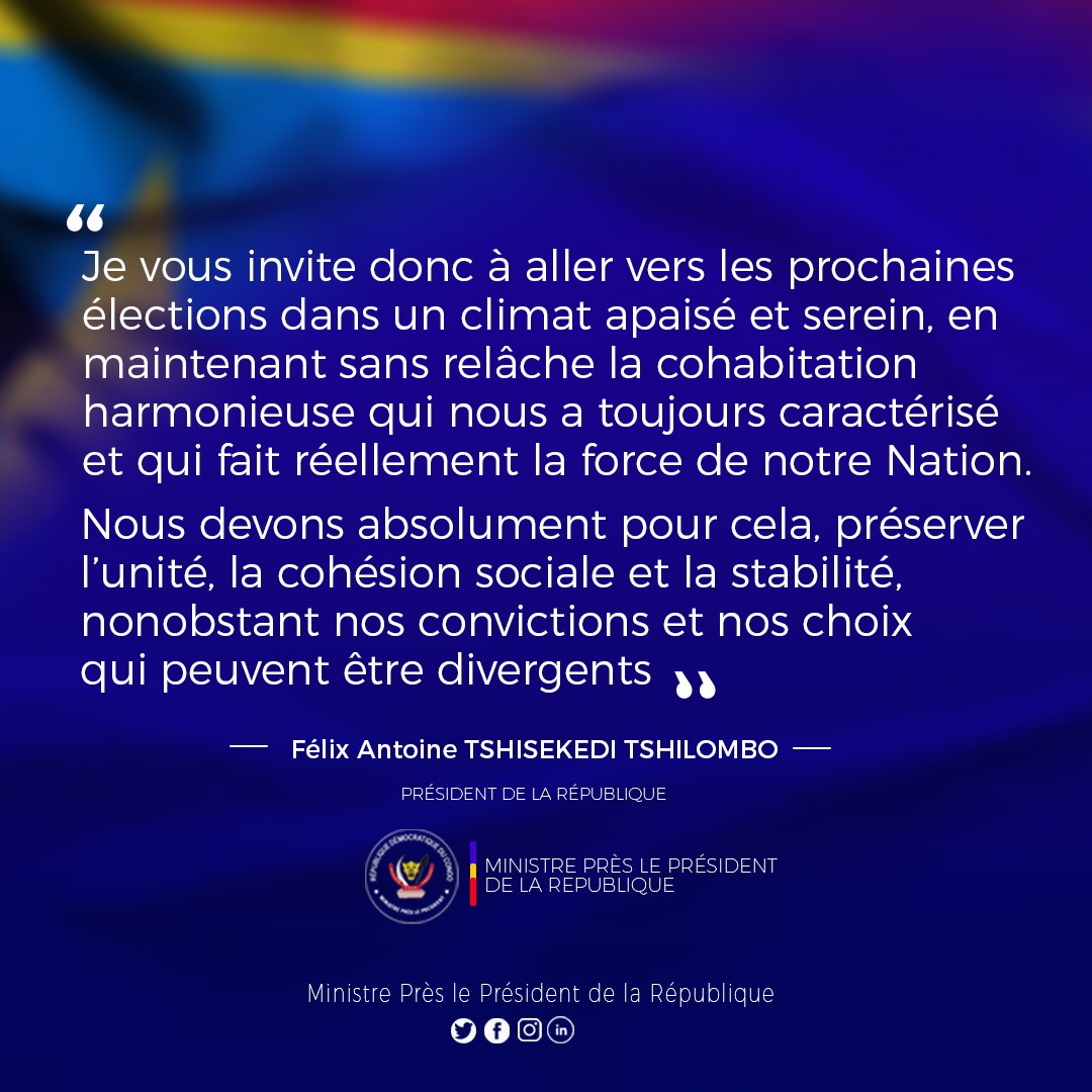 MinPP_Rdc's tweet photo. 🔴Préserver l'unité et la stabilité pour des élections apaisées : Un appel à la cohabitation harmonieuse

Pour des élections apaisées, préservons l'unité et la stabilité de notre Nation. Cultivons une cohabitation harmonieuse malgré nos divergences.
#UnitéNationale #MinPP_RDC https://t.co/yV9ZRNKhwd