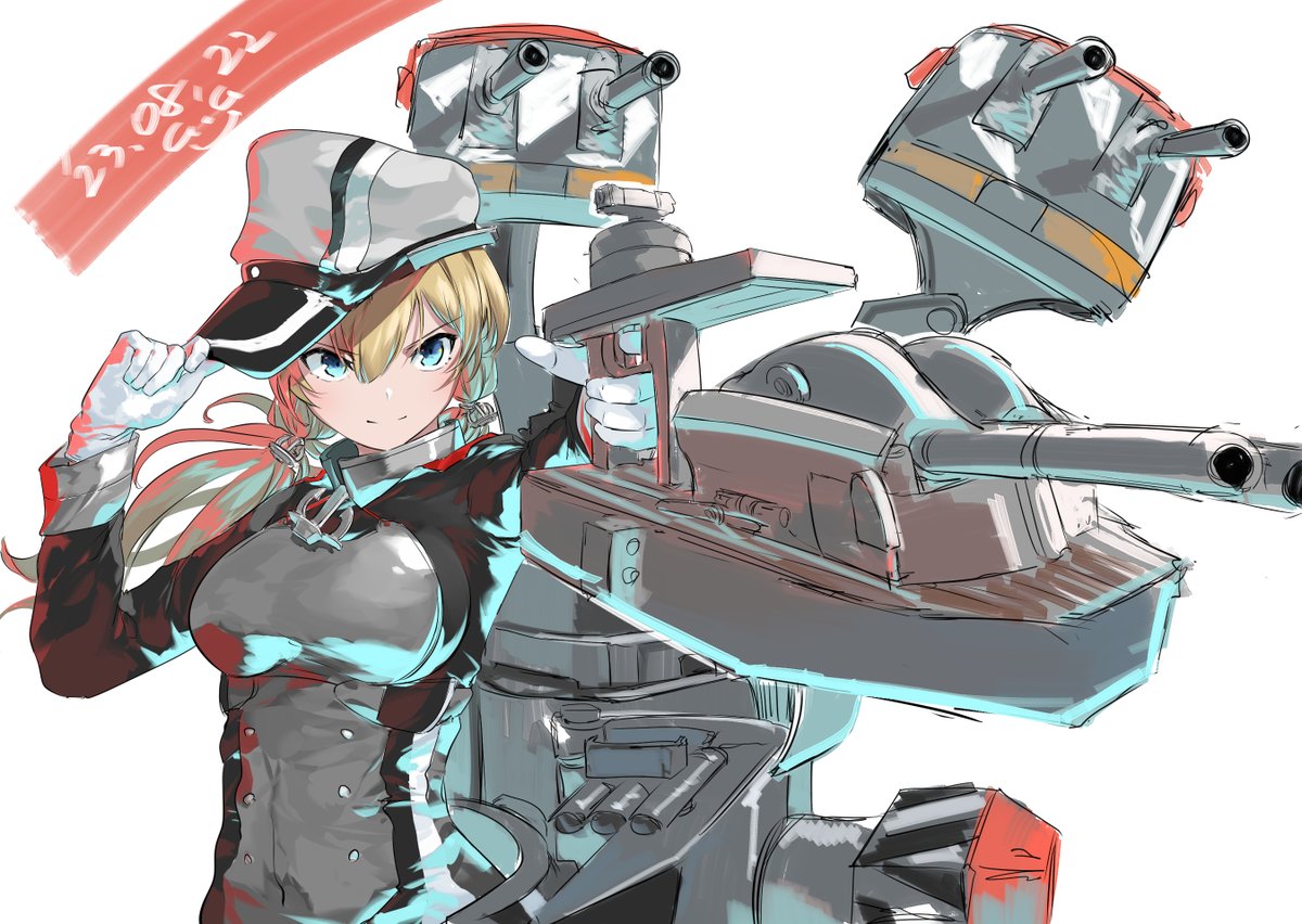 prinz eugen (kancolle) 1girl blonde hair hat peaked cap solo gloves white gloves  illustration images