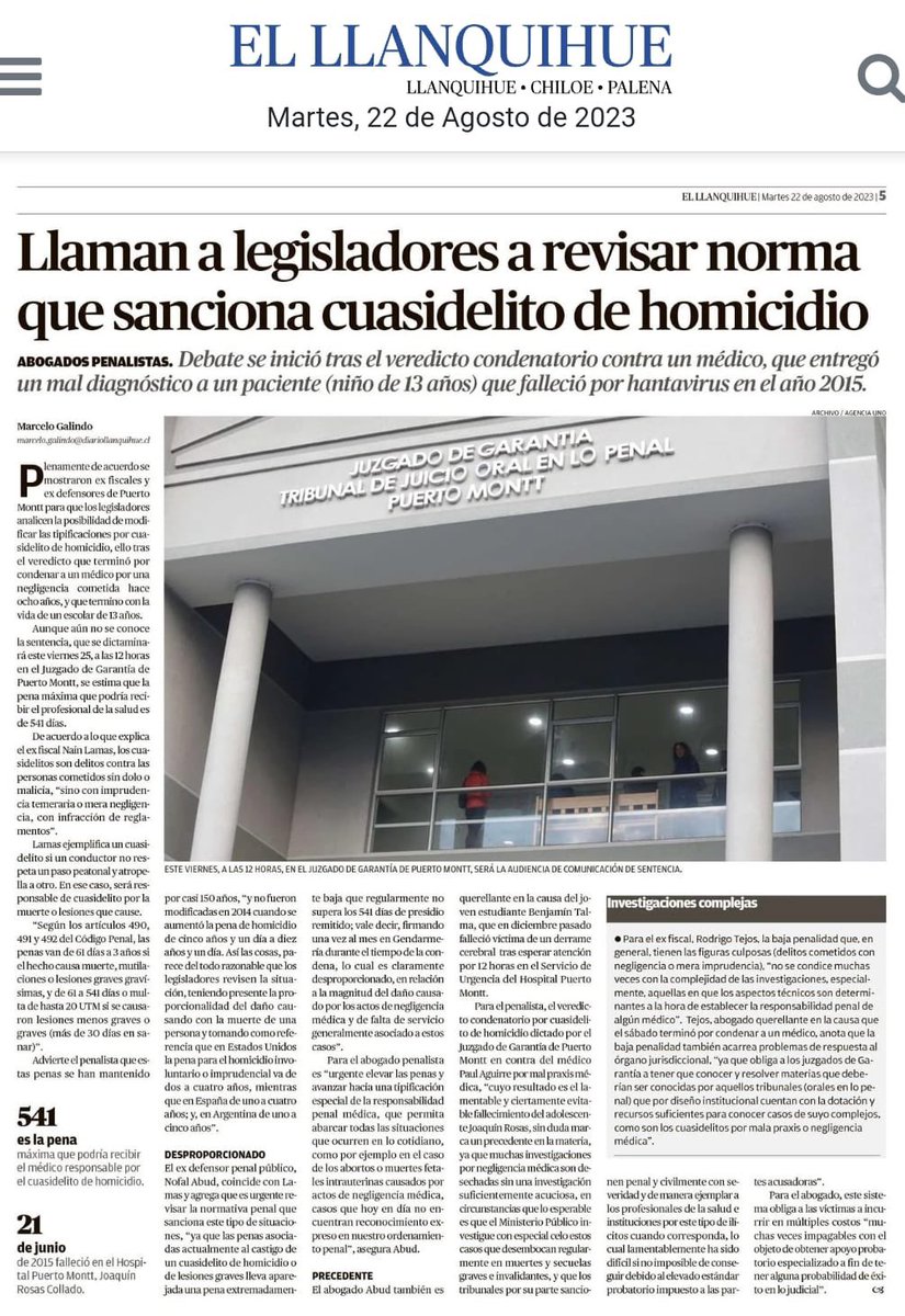 RodrigoTejos3's tweet photo. #Negligenciamedica A propósito del fallo en PMontt q condenó a un médico por mala praxis urge abrir debate acerca de si la sanción penal es proporcional cdo el resultado es la muerte del paciente y si los procedimientos y órganos competentes (JG) para conocerlos son los adecuados https://t.co/gLiWCK9LkR