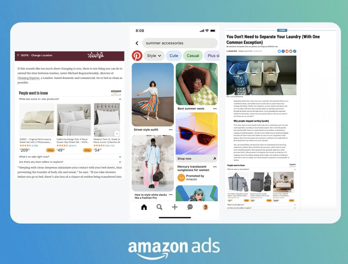 We’re excited to share that we're expanding Sponsored Products campaigns to premium apps and websites, including @Pinterest and @BuzzFeed, and Ziff Davis brands like @mashable. Learn more: ads.amazon/45CSHUd