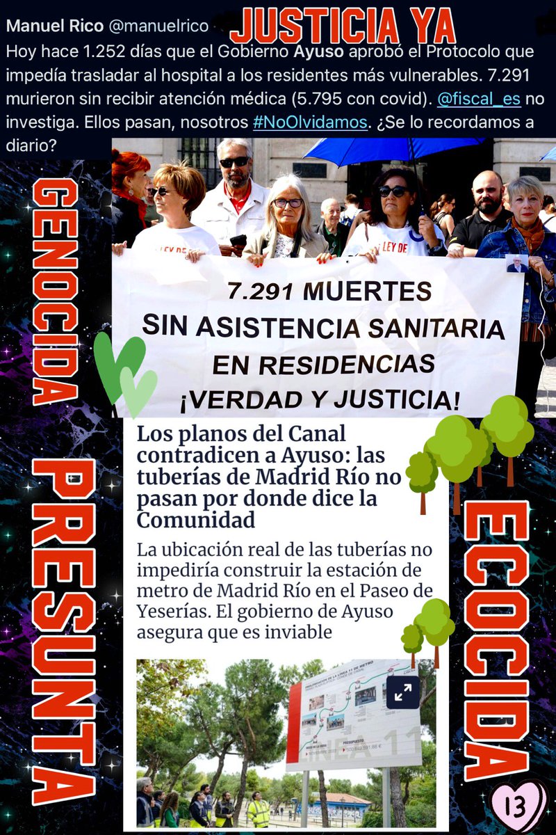 velveluaces's tweet photo. Veréis cdo estás d vacaciones, repartes tu tiempo cm quieres o puedes
Dsd distancia, adquieres perspectiva y te das cuenta q
🚫 #Ayusito, podría ser 1 presunta GENOCIDA y ECOCIDA
Ancian@s
Árboles
-Miles de muert@s x su #ProtocoloCOVID
-Miles de árboles talados x 🚧 #línea11Metro https://t.co/0iIKr0N7H6
