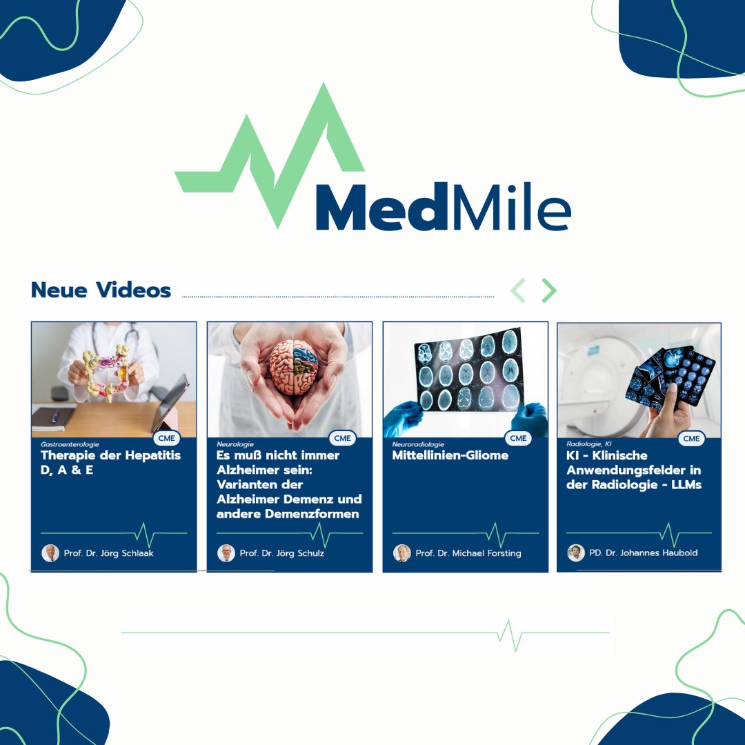 Jeden Dienstag neue Videos! 

Schauen Sie jede Woche neue Videos speziell von unseren Experten für Sie erstellt. 
4 neue Videos in den Fachbereichen #gastroenterologie #neurologie #neuroradiologie und #radiologie / #KI 
Dies und vieles mehr auf medmile.de!
#medmile