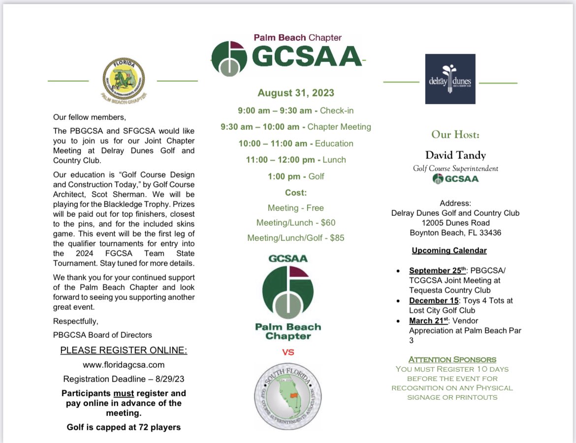 Palm Beach GCSA (@pbgcsa) on Twitter photo Good morning! We are 9 days away from our Joint Meeting with the <a href="/SFGCSA/">South Florida GCSA</a> . Please register today. rb.gy/vod30 Good morning! We are 9 days away from our Joint Meeting with the <a href="/SFGCSA/">South Florida GCSA</a> . Please register today. rb.gy/vod30
