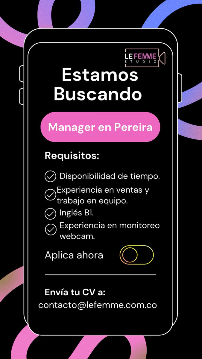 ATENCIÓN #Pereira y #Manizales Estamos buscando mujeres #managers mayores de edad 🌸 #trabajosihay #vacantes #trabajo #FiestasDeLaCosecha