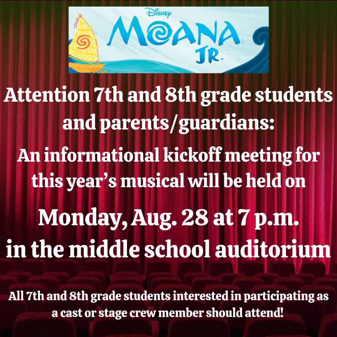dewmusical's tweet photo. During this kickoff meeting, we will share a lot of important information, including important dates, the sign-up and audition process, and more! Excited to kick off what will be another amazing musical season @DEWMiddleSchool https://t.co/ZamIGHkKd2