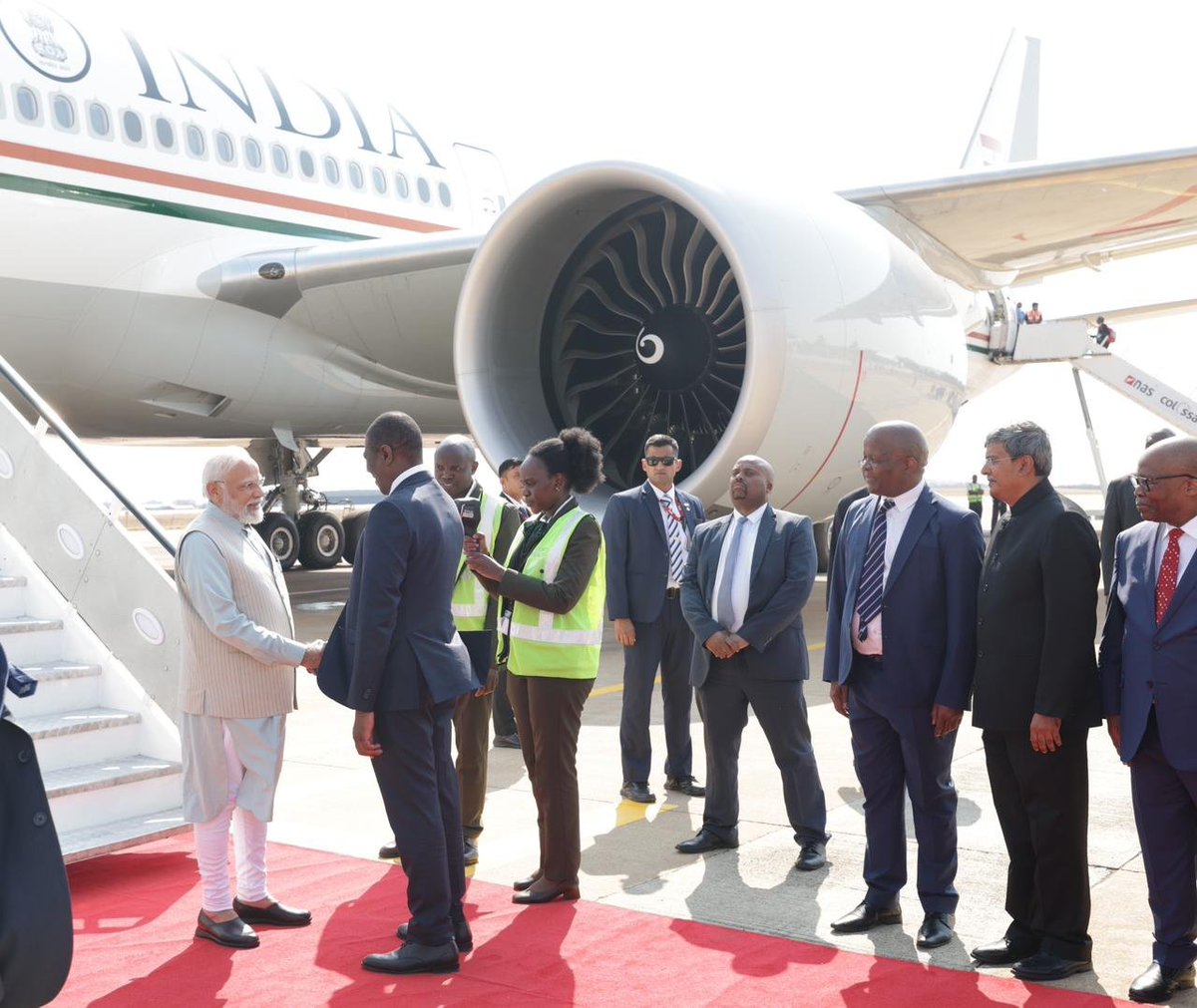 narendramodi's tweet photo. Landed in Johannesburg a short while ago. Looking forward to the various deliberations and meetings with world leaders during the BRICS Summit over the next few days. https://t.co/XzdeVySbFI