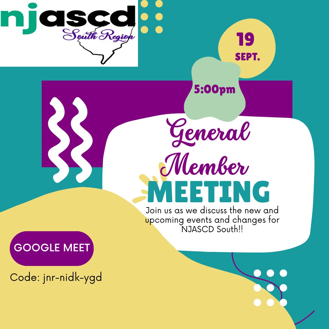 Calling all member!! Come join us as we discuss new changes and exciting news for this school year! #njascd @njascd