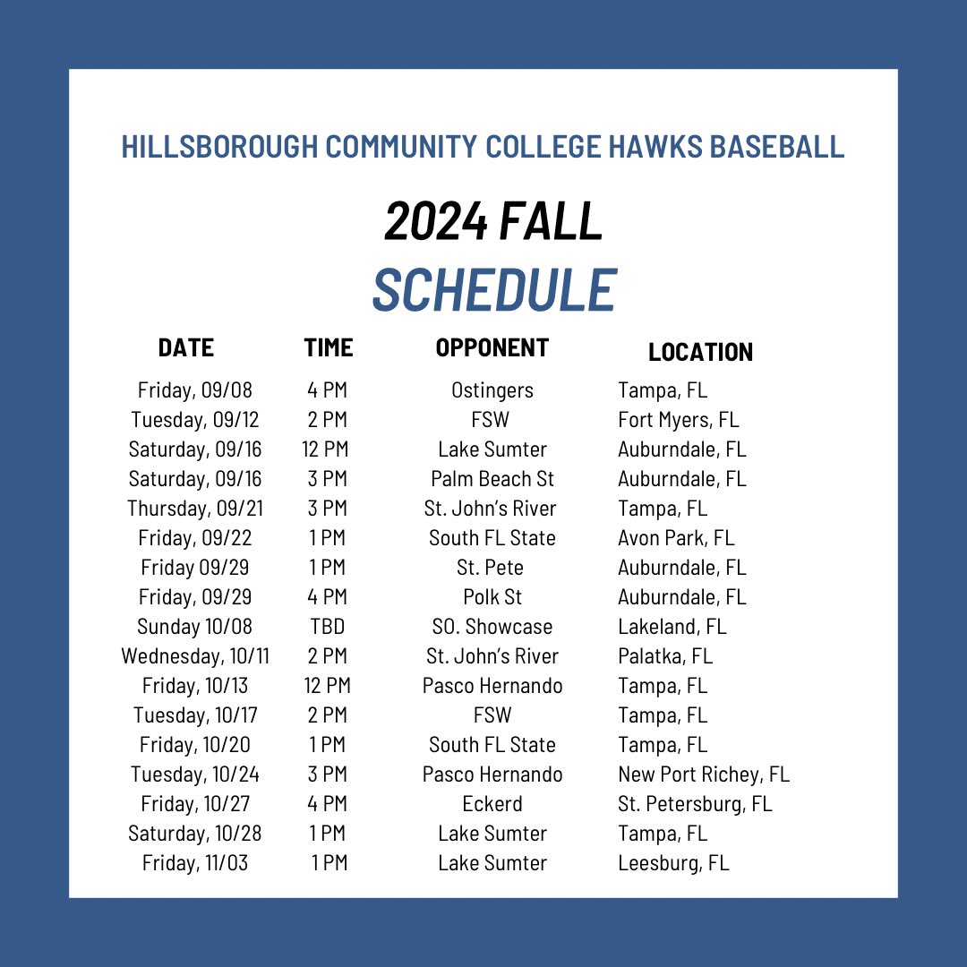 hcfl_baseball's tweet photo. Fall Schedule is out! Come out and support the Hawks! #HawksFly #jucoroute https://t.co/Y3SjuKKgxe