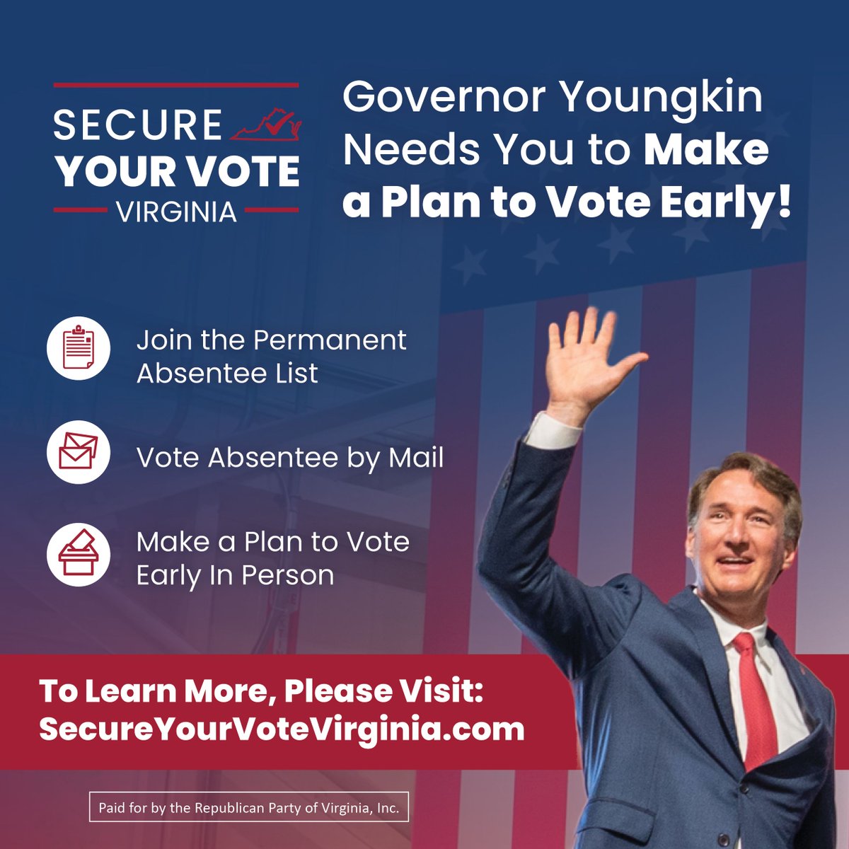 We are officially ONE MONTH from the start of early voting in Virginia!

Have you made a plan to #SecureYourVote?

Go to secureyourvotevirginia.com today to make a plan to vote early.