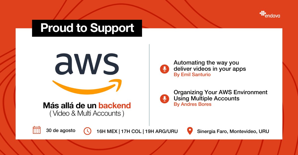 endavalatam's tweet photo. ¡Los esperamos en el próximo #Meetup junto a la comunidad #AWS #Montevideo! Inscríbanse ahora para asistir a las charlas y compartir conocimiento🔗 https://t.co/nAPqa7I7Mh

#CreamosComunidad #ProudToSupport https://t.co/KW4LeS3CiI