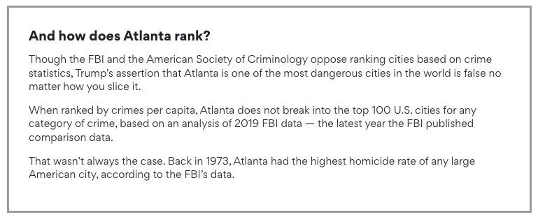 Trump alleges that Atlanta is one of the most dangerous cities in the world. But no matter how you slice it data-wise that's just not true, according to <a href="/stephanierlamm/">Stephanie Lamm</a> 

ajc.com/news/georgia-n…