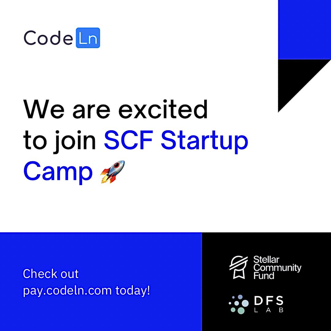 Codeln_spaces's tweet photo. We are glad to announce our acceptance into the SCF Startup Camp by https://t.co/na2nG981AL and https://t.co/QaKnF3RY3Z

@StellarOrg @TheDFSLab @StellarNetwork 

#StellarCommunityFund #CodeLnPay #DFSLab #Stellar https://t.co/OILgjAp289