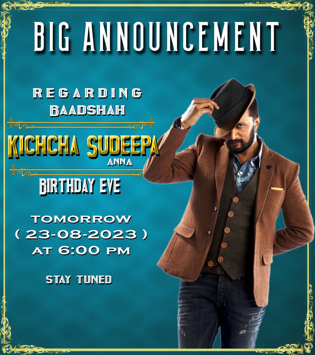 Much awaited event announcement of #Kicchotsava2023 will be announced tomorrow at 6pm You think big and we say this is the biggest 😎 Stay tuned!! #KicchaSudeep