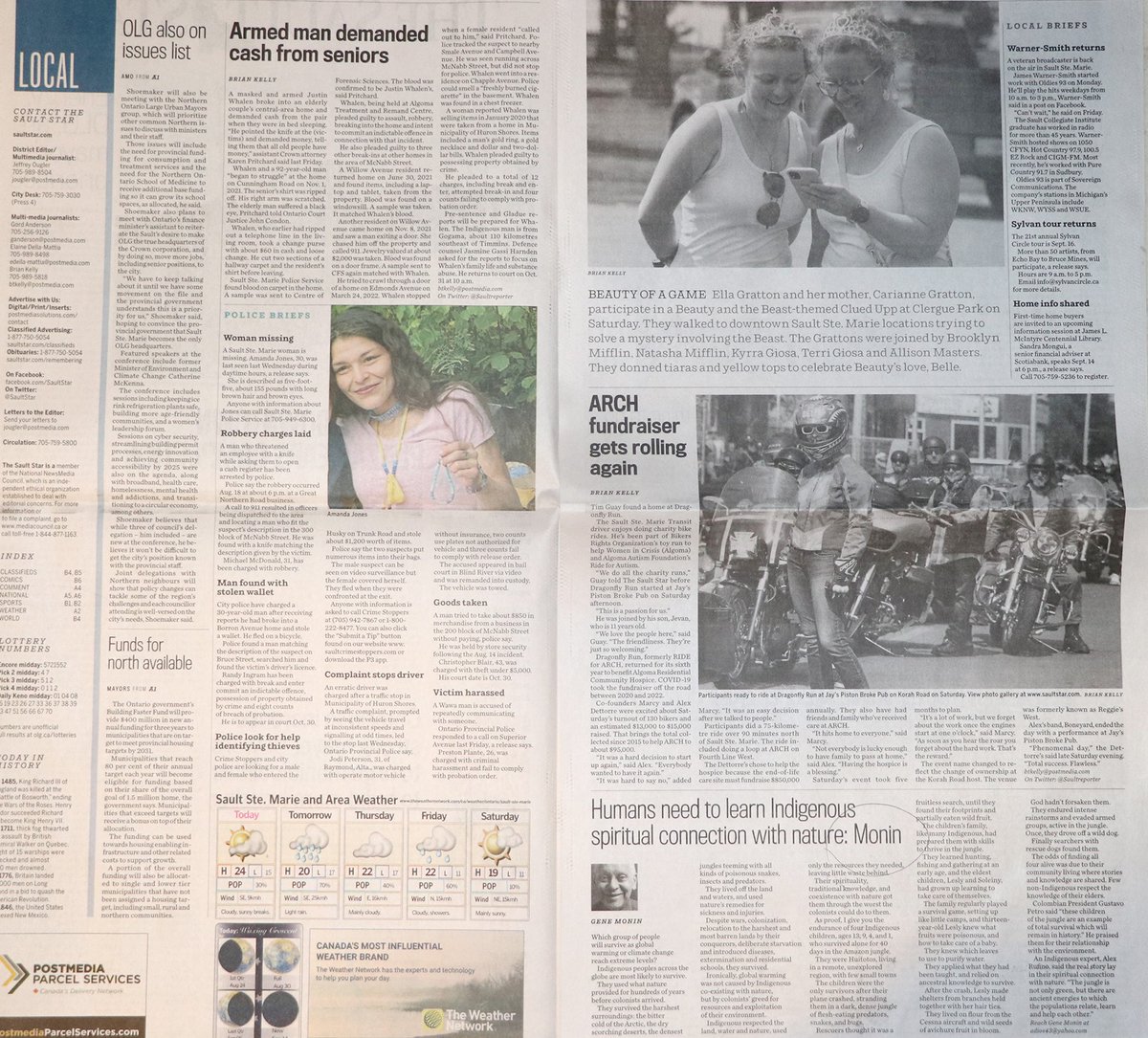 Saultreporter's tweet photo. Take a peek inside Tuesday's Sault Star. Downtown Plaza is almost ready, hospice fundraiser returns, masked man robs elderly Sault Ste. Marie couple and more. We've been telling Sault Ste. Marie's stories for more than 110 years. #saultnews #sault #thinkprint https://t.co/ggl4DCjd7Y