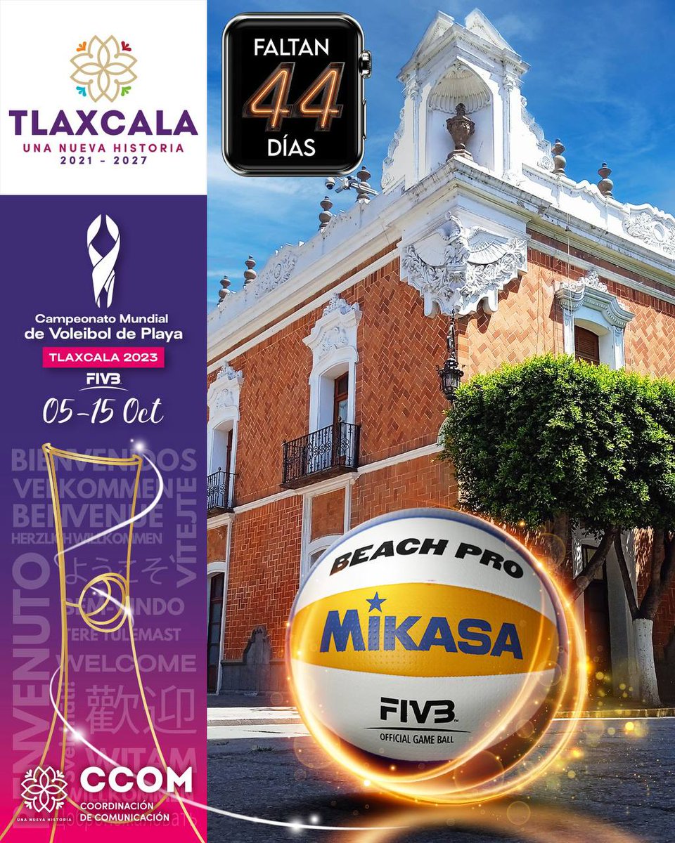 ¡Estamos a 44 días del Campeonato Mundial de Voleibol de Playa, #Tlaxcala 2023‼️#CMVPT2023🟣

🌐Visita la página oficial del evento en: mundialtlaxcala2023.com

🎟Compra tus boletos en: boletomovil.com/beach-volleyba…

#UnaNuevaHistoria