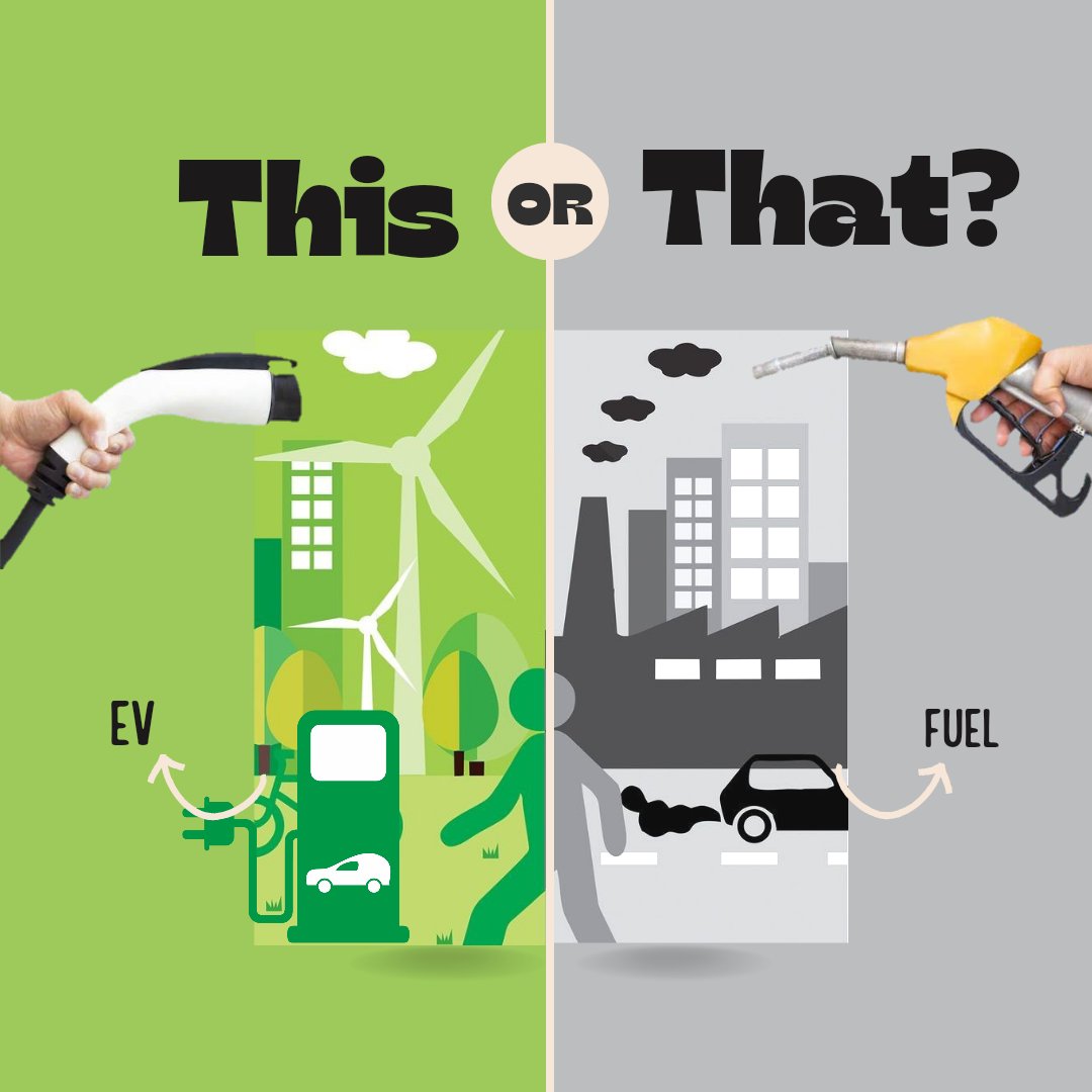 GoMyEV's tweet photo. Steer into a #greener #future with electric vehicles, leaving #pollution behind. Which road will you take: sustainability or stagnation? Your choice shapes our world. Share your decision below! #ElectricVehicle #drivesafe https://t.co/IFjRvq5uF4