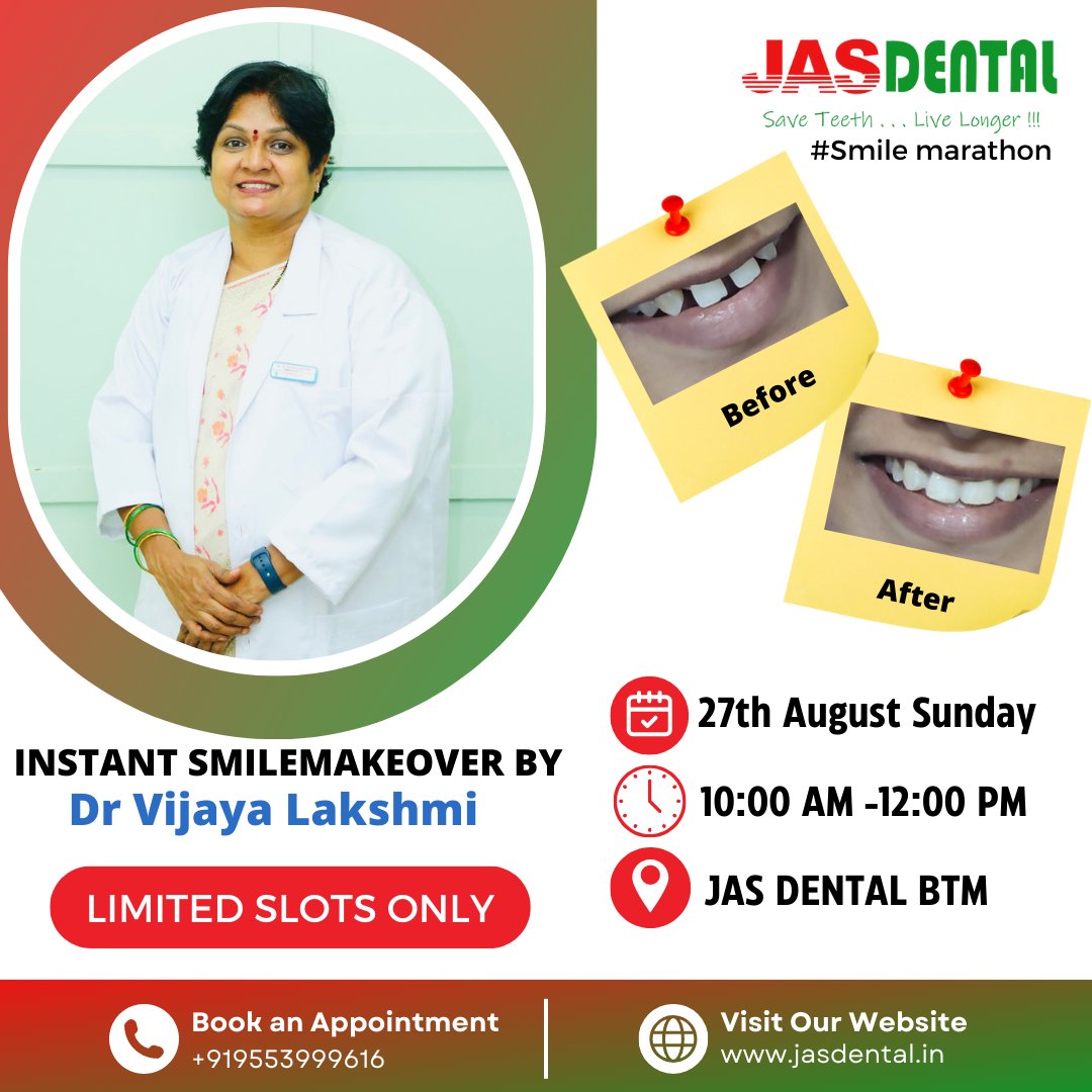 Book Your Appointment now with Dr. Vijaya Lakshmi to Wake up with a smile and go after life!!!!

#drvijayalakshmi #smilemarathon #instasmile #smilemaker #jasdental #jasdental_official #dentalclinic #dentalcare #dentist #smilemakeover#dentaltour