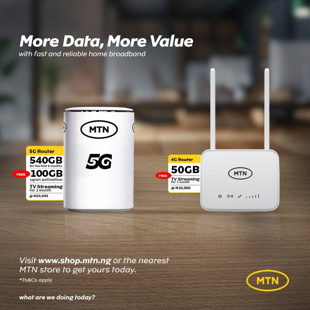 MTN Nigeria on X: Stream, browse, and connect at a blazing speed with MTN  broadband devices. Plus you get extra data when you make your purchase.  Visit  or the nearest MTN
