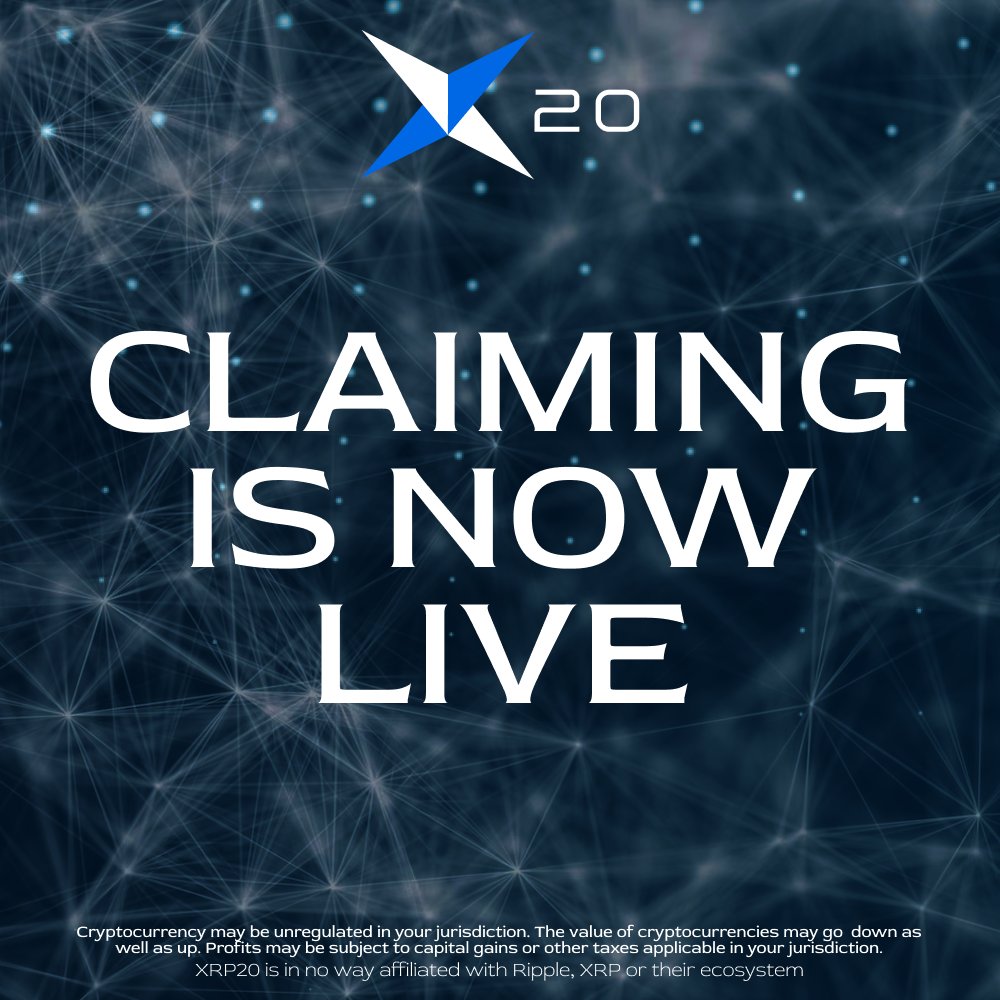 Attention #XRP20Army!🚀 Claiming is now LIVE!🔥 1️⃣Go to our official site  2️⃣Retrieve your $XRP20 via the wallet you used to purchase 3️⃣Make sure  you have around 0.015 $ETH for an easy claiming