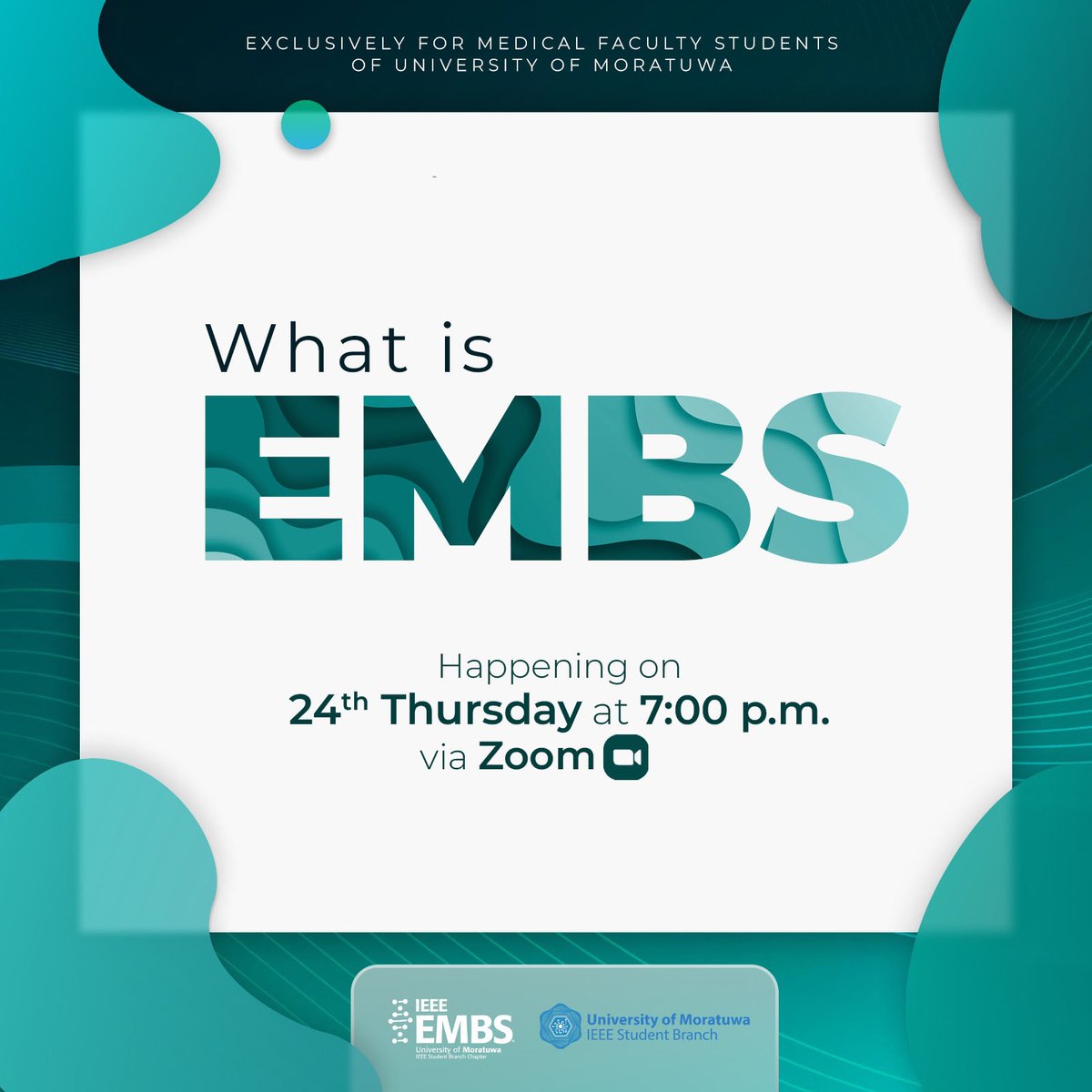 Are you intrigued by the world of Engineering in Medicine and Biology?

Join us on 24th Thursday at 7 p.m via zoom to uncover the fusion of Medicine and Engineering.

Don't miss this amazing opportunity!✨

Registration Link : bit.ly/Med-engi-embs