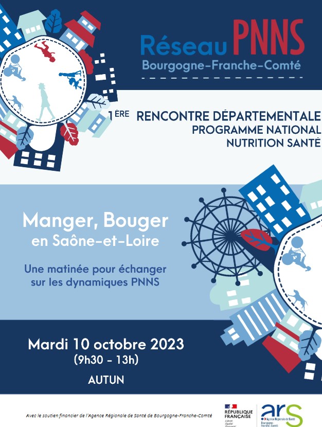 PromoSanteBFC's tweet photo. #MangerBouger en Saône-et-Loire. Cette rencontre s'adresse aux  professionnels des établissements, collectivités, entreprises qui ont  signé une charte #PNNS ou qui souhaitent œuvrer en #nutrition. 
🎯Une matinée pour favoriser les échanges et  partager https://t.co/BSE7XLtIH7 https://t.co/U94FGsCwrq