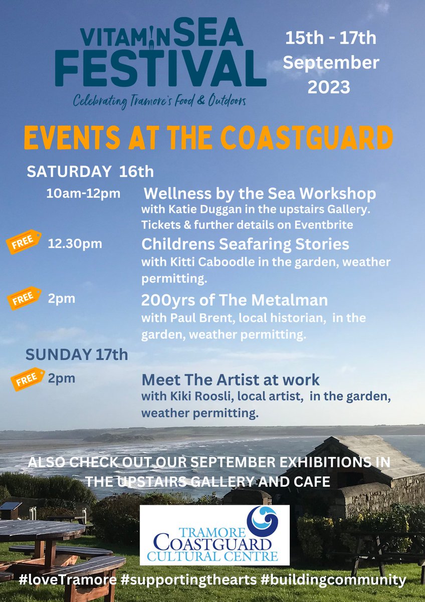 TramoreCgcc1's tweet photo. Lots of activity planned here for the upcoming Vitamin Sea Festival next month - join us in the gardens weather permitting or in the gallery if not. Check out the full weekend schedule on https://t.co/y9twaf5iOe
#VSF23 #tramore #lovelocal https://t.co/fa5UZEhKzn