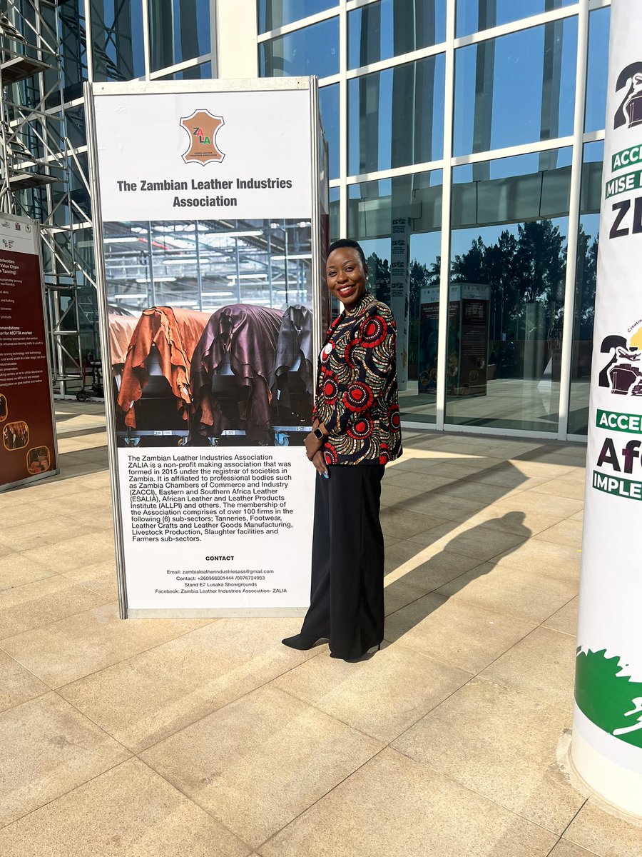 mercychez's tweet photo. Leather Value Chain poster exhibition showcasing the opportunities, challenges and recommendations at the AFCFTA Youth Symposium at Mulungushi Conference Centre . #valueaddition #leather #ThefutureforYouthinTrade https://t.co/E9uU304jyW