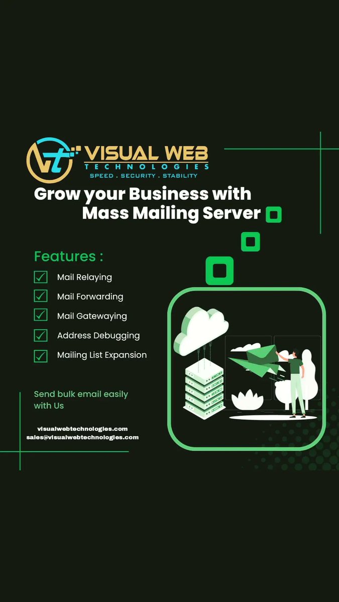 visualwebtechno's tweet image. Unlock the power of efficient communication with our high-performance mass mailing servers. Reach your audience effortlessly, with reliability and speed.
visualwebtechnologies.com

#mailingserver #bulkemail #bulkemailmarketing #bulkemails #growyourbusiness #smtpserverforbulkemails