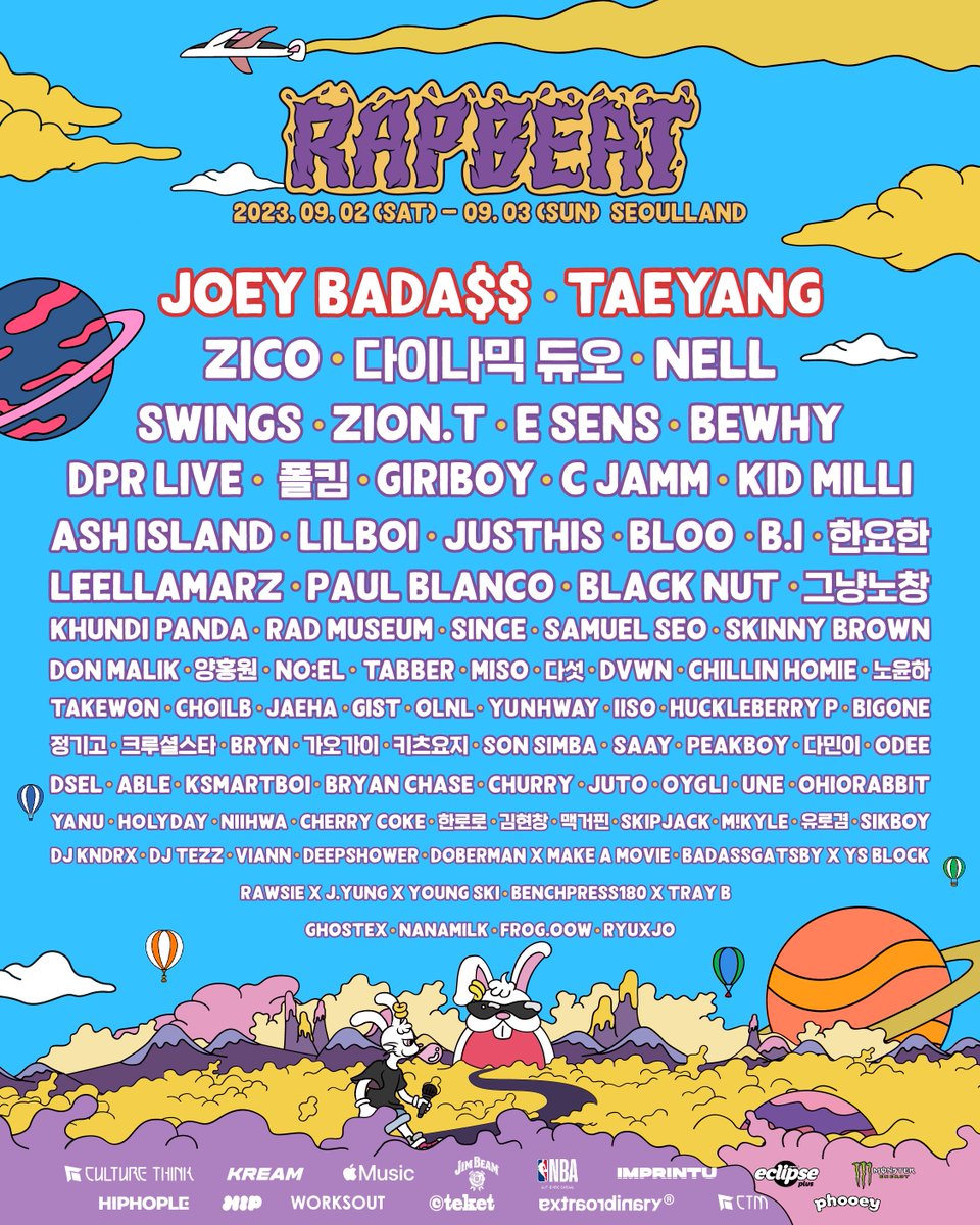RAPBEATFESTIVAL's tweet photo. 🔥 𝗥𝗔𝗣𝗕𝗘𝗔𝗧 𝟮𝟬𝟮𝟯 최종 라인업 포스터 공개 🔥

RAPBEAT 2023의 최종 라인업 포스터를 공개합니다 ✨
타임 테이블과 라인업을 참고하시어 즐거운 관람되시길 바랍니다 🤗 https://t.co/EHyVfZI63J