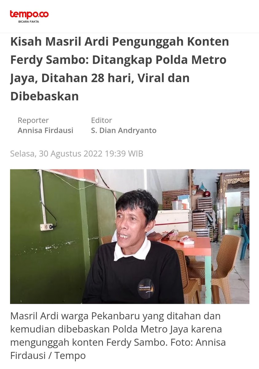 Yth. <a href="/CCICPolri/">Direktorat Tindak Pidana Siber Bareskrim Polri</a> <a href="/DivHumas_Polri/">Humas Polri</a>

Mau bertanya, siapa sih beking <a href="/ardi_riau5/">PUTRA MELAYU</a> aka Masril Ardi shg bebas semburkan provokasi misleding &amp; hoax. Apakah narasi2 begini akan dibiarkan?

Ini link twieetnya yg udh dihapus terkait rusuh PT. Duta Palma Group

x.com/ardi_riau5/sta…