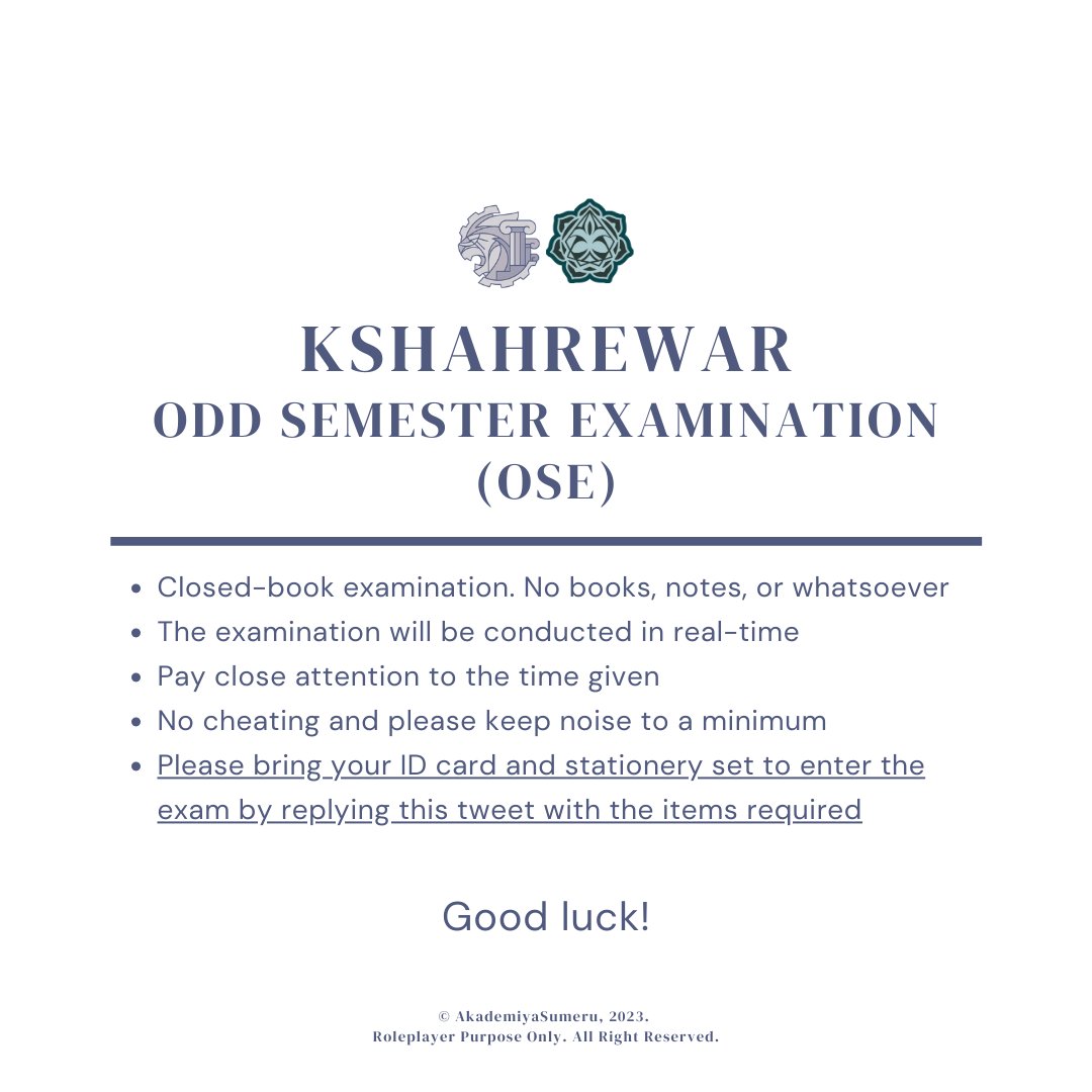 ㅤㅤ
ㅤ
[ KSHAHREWAR - ODD SEMESTER EXAMINATION ]

Reply below no more than 18.05.ㅤ
ㅤ
ㅤ