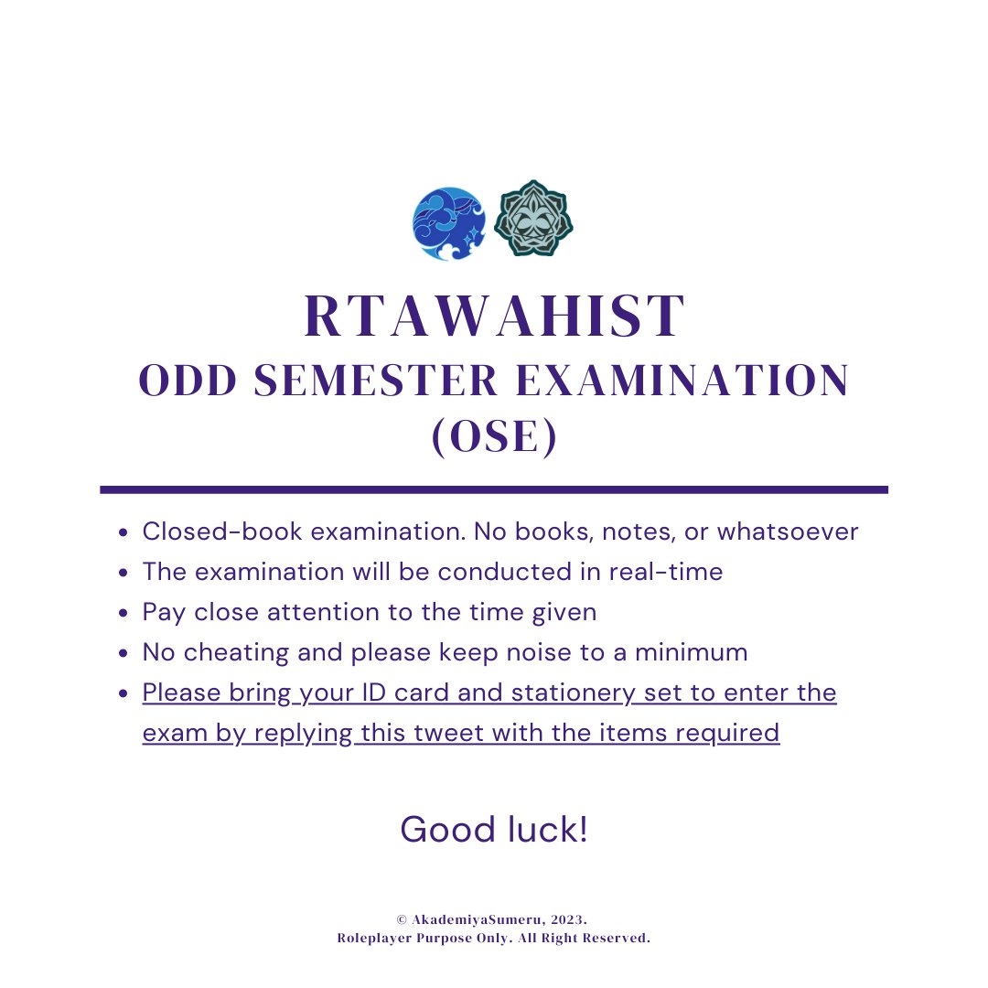 ㅤㅤ
ㅤ
[ RTAWAHIST - ODD SEMESTER EXAMINATION ]

Reply below no more than 19.05.ㅤ
ㅤ
ㅤ