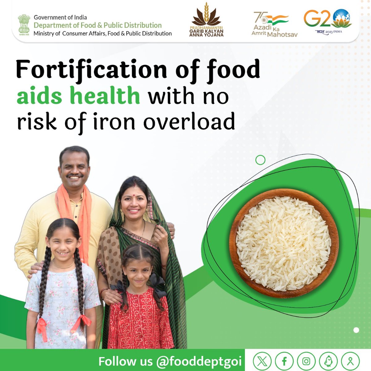 fooddeptgoi's tweet image. #IronFortification fights anaemia worldwide! 
A study in Brazil shows fortified wheat &amp;amp; corn meal only contribute 1/5th to the total iron intake of sickle cell patients. No iron overload risk was observed! #SampoornaPoshanSwasthJeevan  
#TotallySafe #RiceFortificationSeminar2023