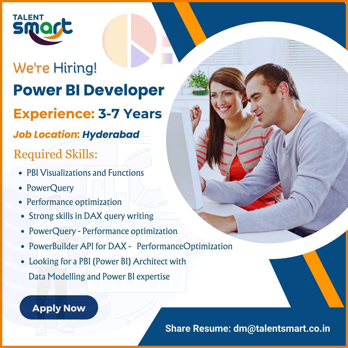 talentsmartco's tweet image. We're Hiring!
Open Position: Power BI Developer
Experience: 3–7 Years
Job Location: Hyderabad
Share Resume: dm@talentsmart.co.in
#dataanalytics #powerbi #powerbideveloper #developerjobs #datascience #jobalert #hyderabadjobs #jobhiring #job