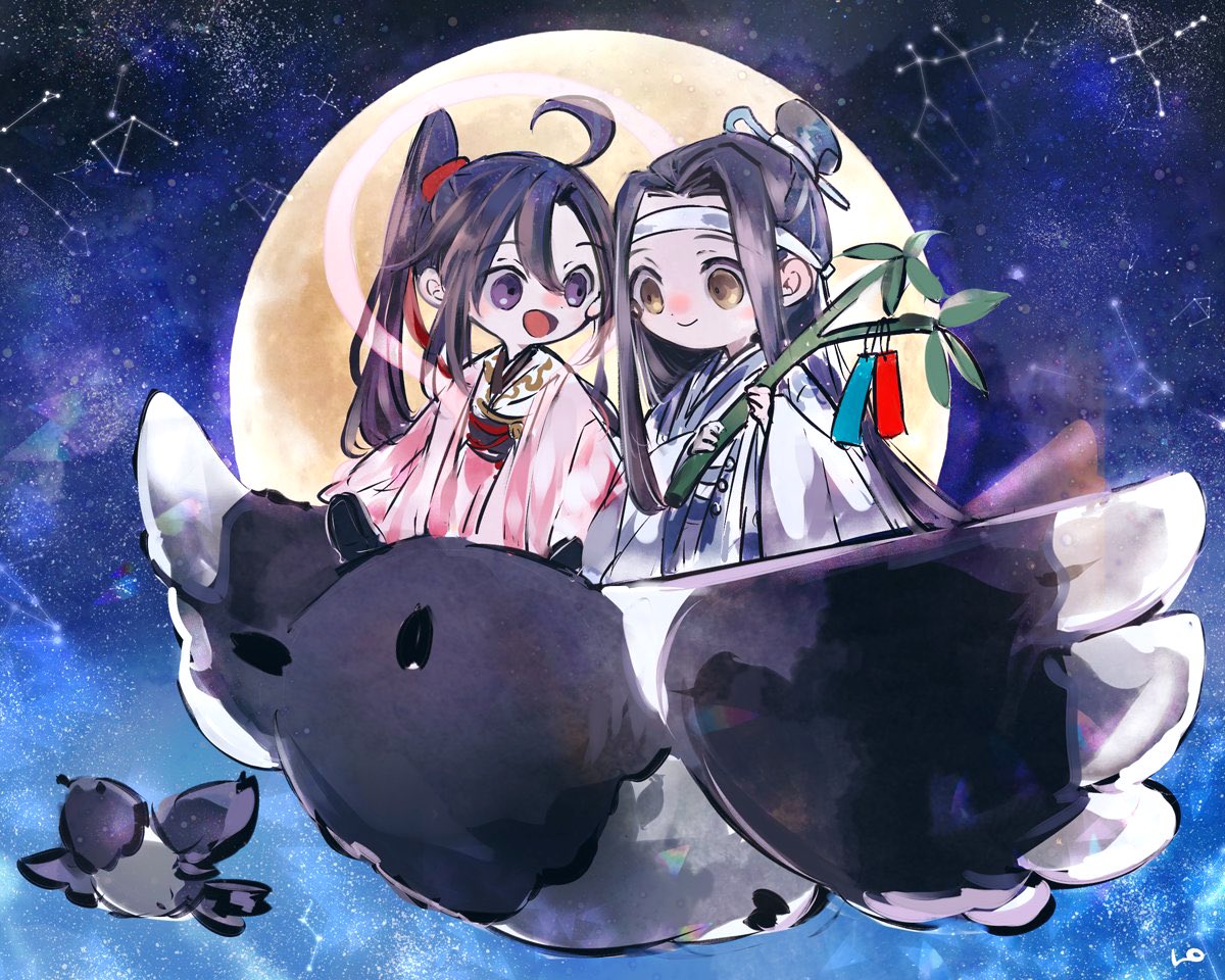 tanabata multiple boys 2boys long hair chinese clothes black hair male focus  illustration images