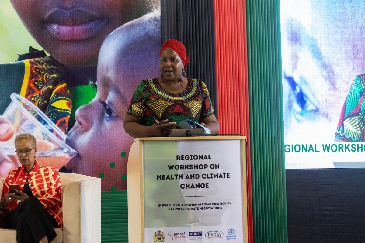 PACJA1's tweet photo. Hon. Chiponda, Minister for Health, Malawi, delivers a resounding call to action. We combat climate change's impact on public health in Africa. We must unite, advocate, and secure vital funding for our communities' well-being and future. #ClimateHealth #Health4ClimateAction https://t.co/lKbHynF0jf