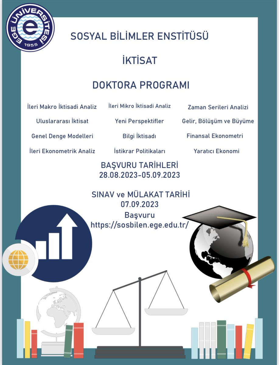 Doktora programlarımız için başvuru tarihleri yayınlanmıştır. Detaylı bilgi ve başvuru süreçleri için Sosyal Bilimler Enstitüsü web sayfasını ziyaret etmeyi unutmayın!