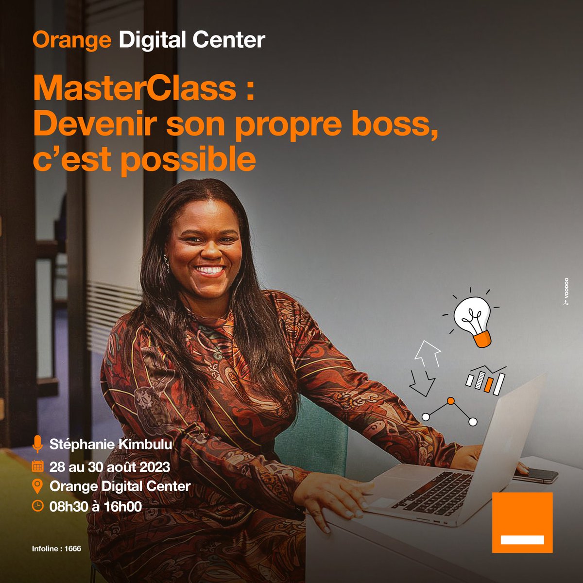 Orange__RDC's tweet photo. DEVENIR SON PROPRE BOSS 
Orange Digital Center et Business Congo Center organisent 2 masterclass durant lesquelles vous seront transmis les clés essentielles pour lancer son business. Mme Stéphanie KIMBULU @skmwl2 va partager son vécu
Inscrivez-vous ici :
https://t.co/MCrmsJAx2i https://t.co/Es6IjXsS4Q