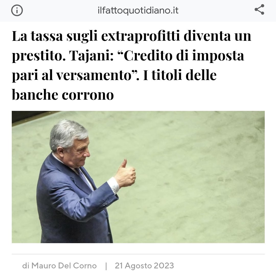 g_laurenzano's tweet photo. La #tassa sugli #extraprofitti delle #banche si sta trasformando in un prestito allo Stato a 5/10 anni
Intanto con la scusa della tassa le banche potranno alzare i costi per la clientela e rifarsi di questo prestito fatto a tasso zero
#tantorumorepernulla https://t.co/awm1VxBNYT