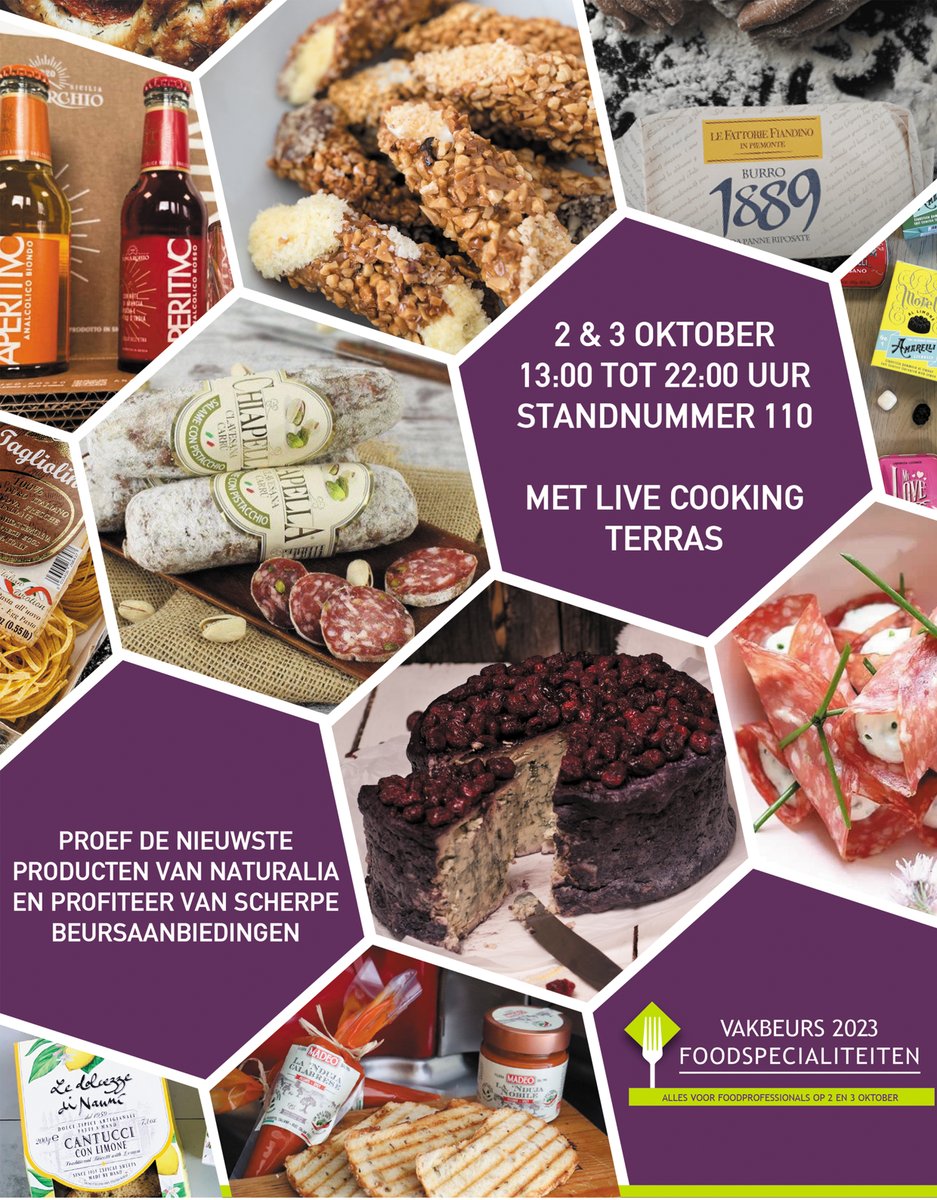 NaturaliaBV's tweet photo. Kom je ook? Op 2 en 3 oktober vindt de Vakbeurs Foodspecialiteiten in hal 1 en 2 van Expo Houten plaats. De beursvloer is geopend van 13:00 tot 22:00 uur. Ook dit jaar staat Naturalia hier met een mooie stand. Je bent van harte welkom op onze stand (nr. 110). https://t.co/CpIyeD09lN