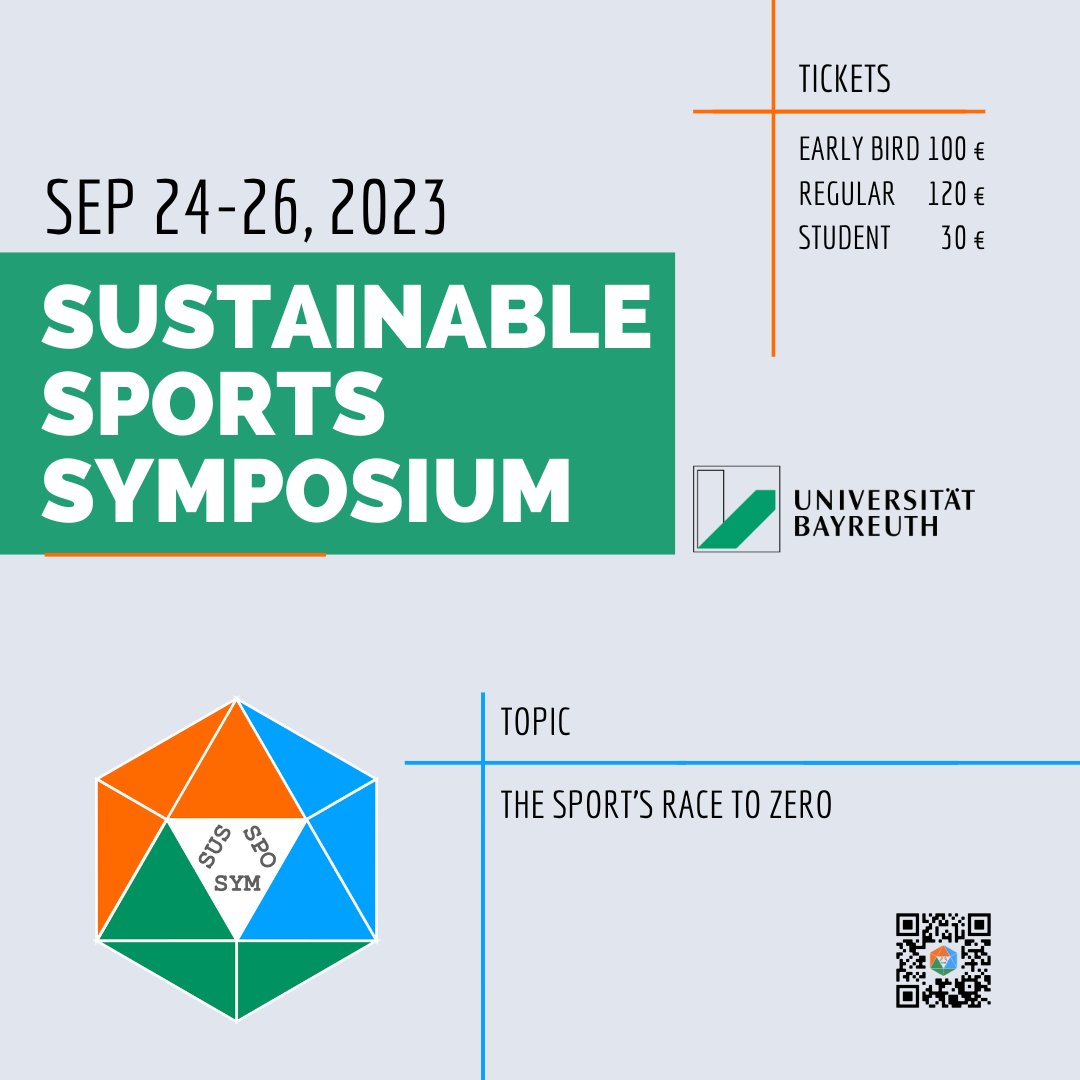 Do not miss the 1st Sustainable Sports Symposium. The conference will take place September 24-26, 2023, at the University of Bayreuth. 
Please find all information here bayceer.uni-bayreuth.de/sussposym2023/…
Poster contributions can still be submitted until the beginning of September.