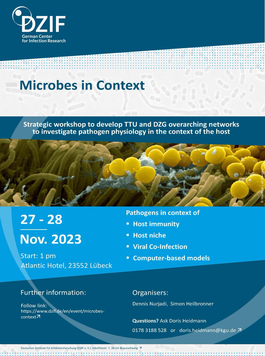 🦠Interested in Antibiotic-Resistant Bacterial Pathogens #ARBP? Register for the Workshop "MICROBES IN CONTEXT" (27.-28.11.23 in Lübeck). Our goal: To consolidate the collective expertise of the research areas in DZIF and to build networks with other #DZG: dzif.de/de/event/mikro…