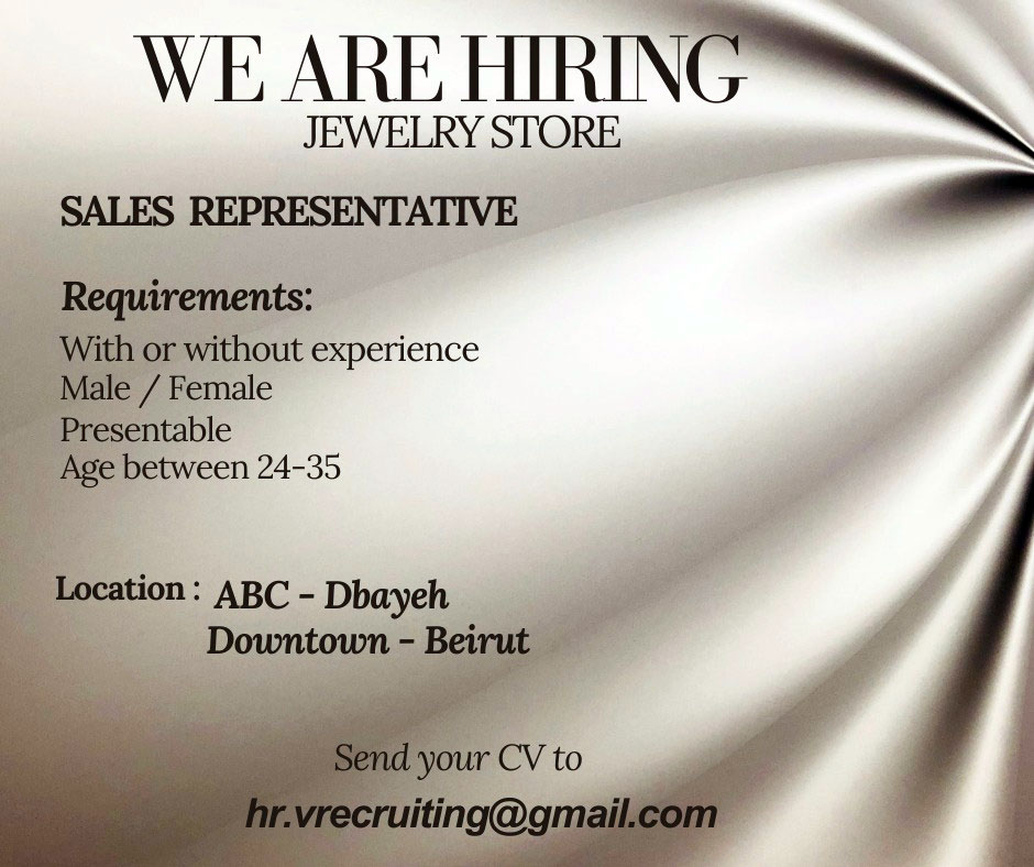 #hiring #jewelry #salesjobs #stockcontroller #productioncontroller #jobsinlebanon #jobalert #jobvacancy