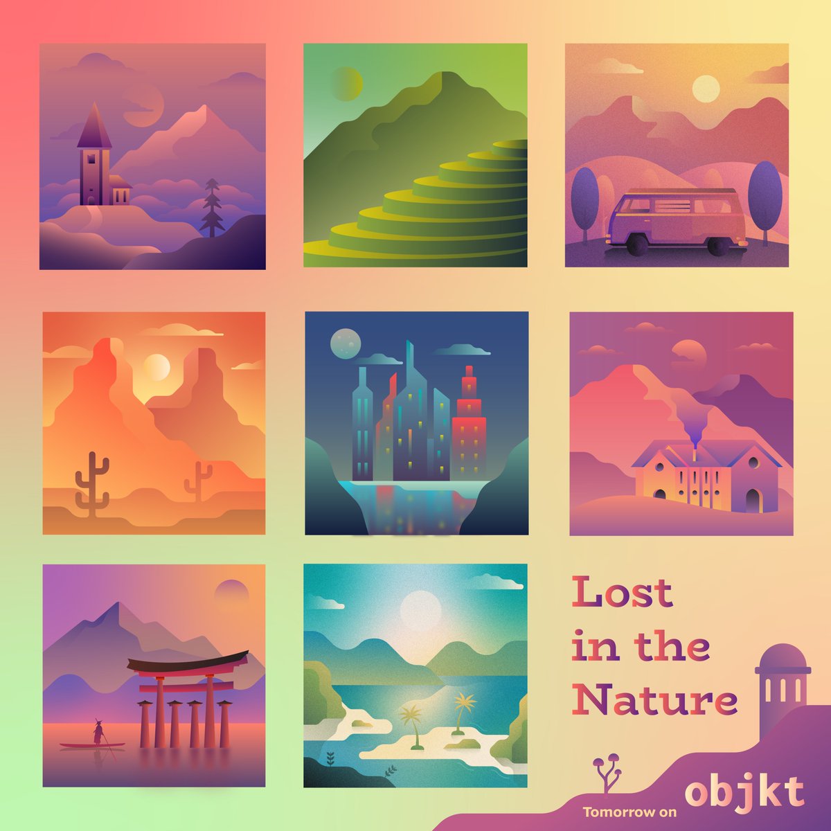 Gm everyone! 🌄
I will mint my new collection on objkt tomorrow!
It's a collection of 19 Landscape illustrations.