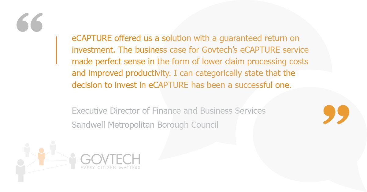 GovtechUKNews's tweet photo. Follow in the footsteps of @sandwellcouncil and make the same decision to invest in our #eCAPTURE service to get an immediate return on investment. 

To find out more about eCAPTURE, click here 👇 https://t.co/aH55Tnx06M

#customersuccess #digitaltransformation #benefits https://t.co/0WDhnwNSik