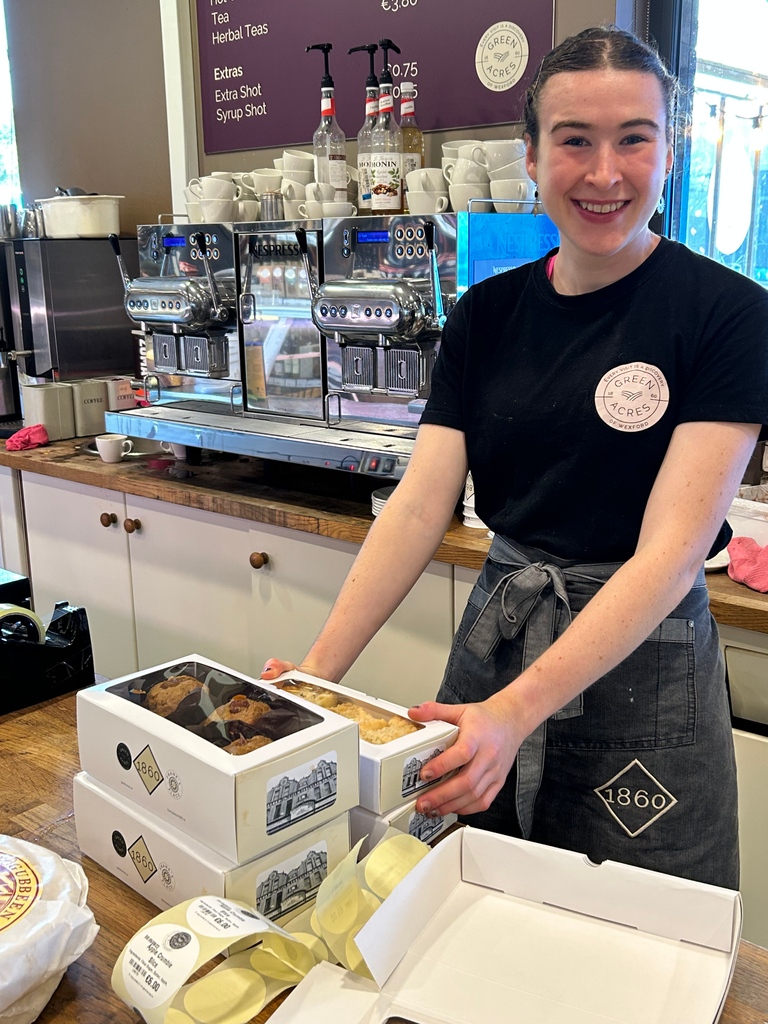 GreenacresIrl's tweet photo. There's our Róisín, bright and breezy getting the freshly baked goodies ready for the customers #freshbaked #freshbread #restaurantswexford #greenacreswexford #everyvisitisadiscovery #wexfordtown #freshcakes #cakelover #wexfordbakery https://t.co/1QWO1iEiBY