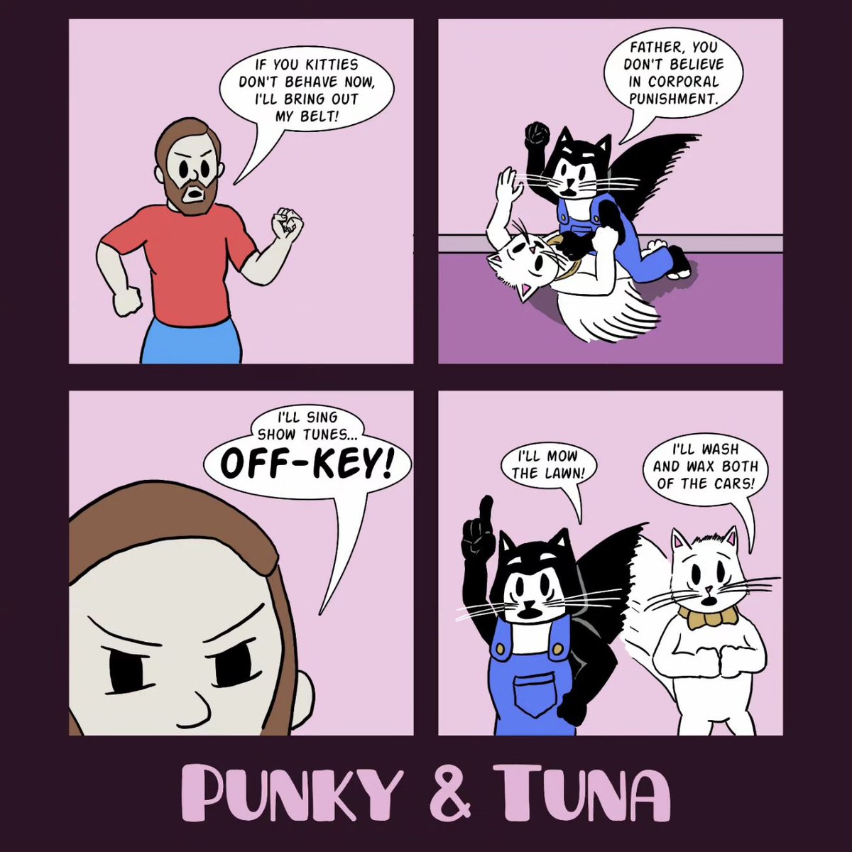 PunkyTunaComic's tweet photo. You wouldn't like me when I sing off-key...
•
•
•
•
#singing #off-key #kitties #punkytunacomic #webcomic #misbehaving #Punky #Tuna #punishment #washcars #mowlawn #cats #createdonsurface #surfacepro #affinitydesigner #madeinaffinity https://t.co/n0zWrA9ZjC