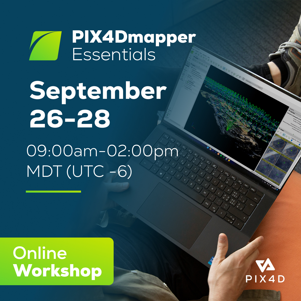 pix4d's tweet image. Last chance for early bird pricing! Save 100 USD with the EARLYBIRD coupon code, valid until Aug 29! Register now to attend the #PIX4Dmapper Essentials online workshop. Sept 26-28 9am-2pm, (MDT) hubs.li/Q01_M6Hf0