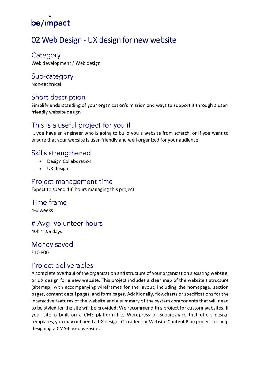 Helping our #charity and #corporate partners work #together, we provide templates that serve as both sources of inspiration and #projectmanagement tools, outlining goals, timelines and more. This improves alignment and transparency.
Here's an example of a UX design project
